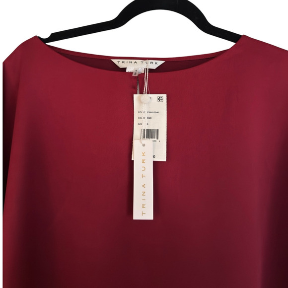 Trina Turk Renna Cape Keyhole Sequin Satin Cocktail Dress, M, Red | NEW $278 - Picture 4 of 5